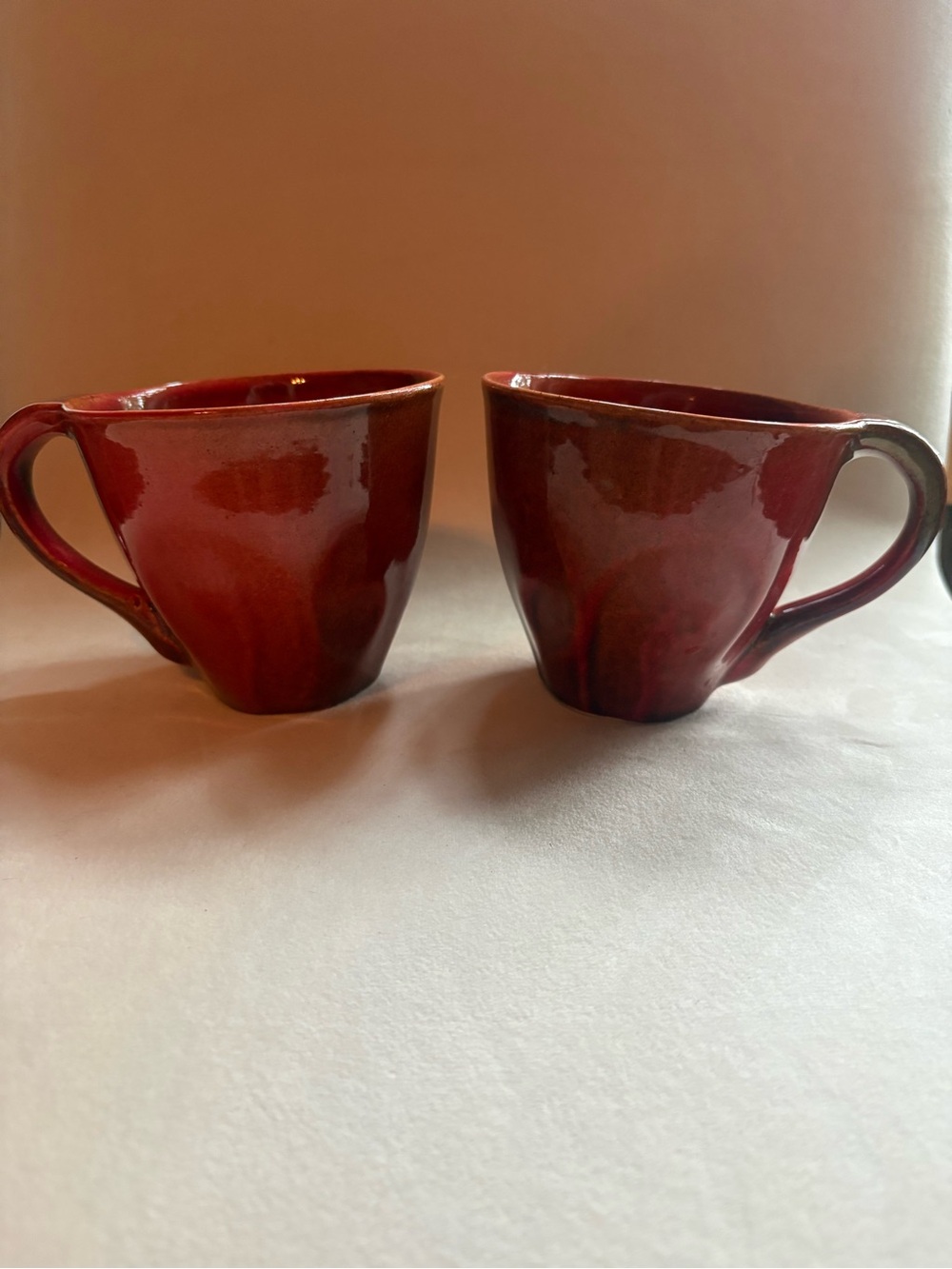 Rare Gail Pittman Red Free Form Ceramic Coffee Mugs - Set of 2